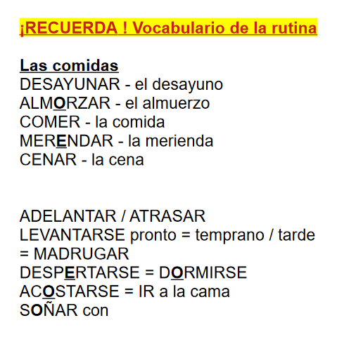 Vocabulario rutina